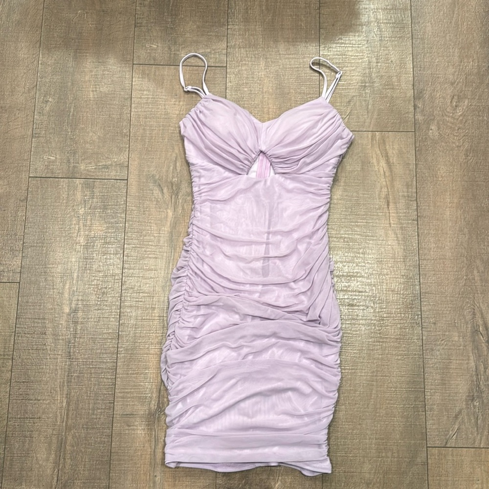 Lulus Made the Move Lilac Ruched Bodycon Mini Dress M